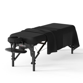CLORIS Universal 3-Piece Professional Massage Table Sheet Set Premium Soft Light Stain Microfiber Includes Massage Table Cover, Fitted Sheet and Face Rest Cover - Black