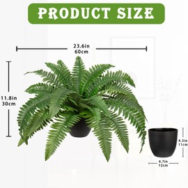 Artificial Fern Potted Plant 35 Leaves for Outdoors & Indoor Faux Boston Fake Fern Bush Plant in Pot 23.6inch for Patio Garden Farmhouse Windowsill Entrance Porch Office Living Room Home Decor