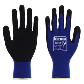 NITREX 270NF 10 Pairs of Gardening Gloves, Sandy Nitrile Palm Coating, Abrasion and Tearing Protection, Reduces Hand Fatigue, Blue/Black, Size 8