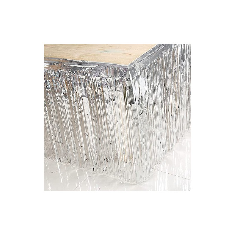 CareCheer 2 Pack 29x108 Inch Metallic Foil Fringe Table Skirt