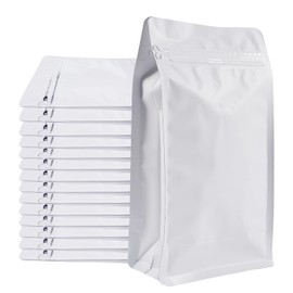 Coffee Bags without Valve (50 PCS,16oz/1lb) White High Barrier Aluminum Foil Flat Bottom Standing Coffee Beans Storage Packaging Bags, Reusable Heat Seal Side Zipper Pouches for Small Business & Home