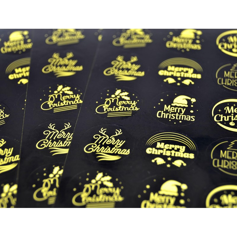 Storm&Lighthouse Gold Holographic Christmas Foil Stickers - 180 Assorted Round