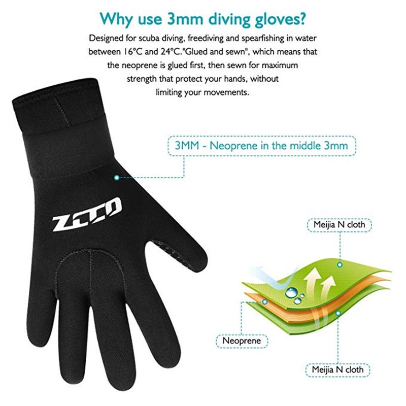 Neoprene Diving Gloves 3mm, Double-Layer Thermal Wetsuit Gloves, with Elastic