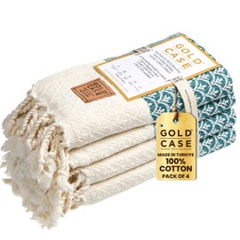 Gold CASE Turkish Hand Towels for Bathroom Set of 4-20 x 40-100% Cotton Bathroom Hand Towels - Helen Kitchen Hand Towel for Spa, Face, Tea & Dishcloth - Decorative Hand Towels - Teal