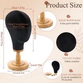 RattanView 2 Pcs Wig Stand with Head 23 Inch Linen Mannequin Head with Wooden Stand Canvas Mannequin for Hats Wigs Caps Headdress Home Store Hair Salon(Black)