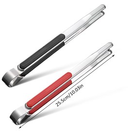 Pack of 2 Barbecue Tongs, 25.5 cm Long Meat Tongs, Heat Resistant Tongs Stainless Steel with Non-Slip Handle, Multifunctional Barbecue Tongs, Cooking Tongs for Barbecue, Salad, Buffet, Cooking, Steak