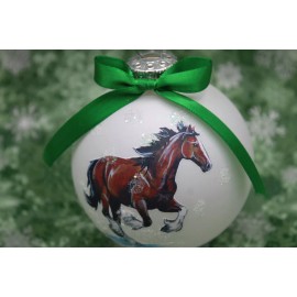 H394 Hand-made Christmas Ornament - horse bay budweiser Clysedale gallop (green)