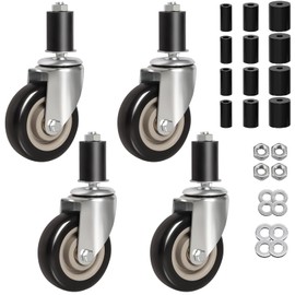 4 inch Prep Table Casters Set of 4 for Commercial Kitchen Prep Tables, Expanding Stem Caster Wheels for Table Legs Fit 7/8",1-1/4",1-1/2"and 1-5/8" Inner Diameter Leg Tube Adapter Caster(Without Brake
