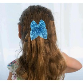 4Pcs Sparkling Sequin Hair Bows Clips - Nylon Mesh Bow-knot Bling Bling Glitter Alligator Hairpin Barrettes for Girls Kids Teens Women (Silver/Light Blue)