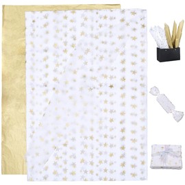 GORGECRAFT 100 Sheets 2 Styles Gold Tissue Paper Metallic Gift Wrapping Paper 50x35cm Gold Stars White Art Tissue for Birthday Wedding Graduation Valentines Flower Bouquet Packing DIY Hampers Stuffing