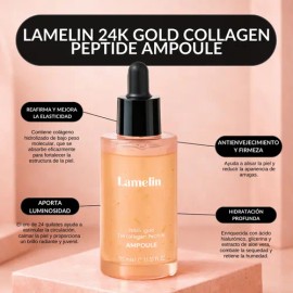 Lamelin 24K Gold Collagen Peptide Ampoule 115ml Serum Facial Coreano Colageno Peptidos Oro 24k Hidratante Anti Edad Luminosidad Firmeza Piel Suave Tex