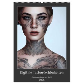 Digitale Tattoo-Schönheiten - Computerträume aus der KI (Wandkalender 2026 DIN A2 hoch), CALVENDO Monatskalender