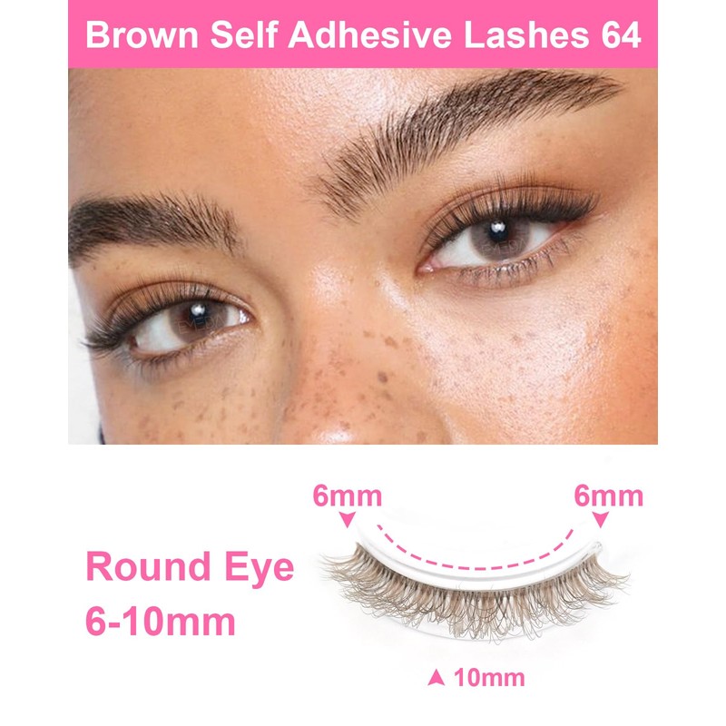 Brown Self Adhesive Glueless Lashes - False Eyelashes Waterproof Natural