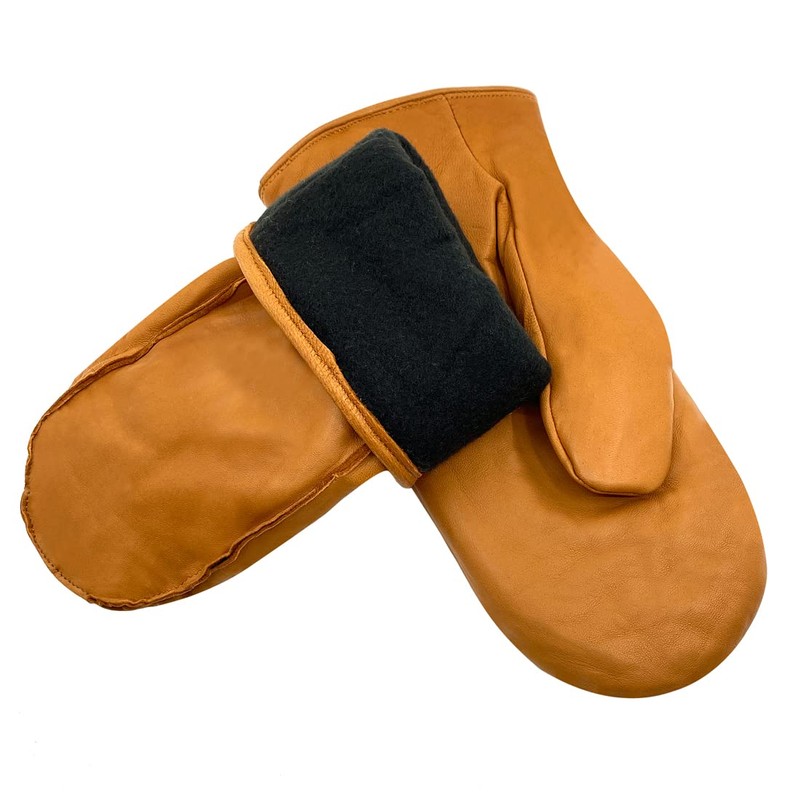 Harssidanzar Mens Winter Gloves,Leather Mitten Glove Thermolite Lined, Tan S