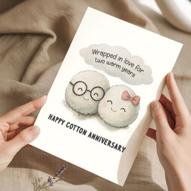 Podagree Funny 2nd Wedding Anniversary Card for Husband Wife, Cotton Gifts for Him Her Funny Cotton Balls Anniversary Card for Men Woman Happy Cottons Anniversary