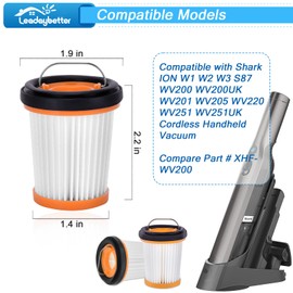 Leadaybetter WV200UK WV251UK Filter Replacement for Shark ION W1 W2 W3 S87 WV200 WV201 WV205 WV220 WV251 Cordless Handheld Vacuum, Compare Part # XHFWV200, 8 Pack Wandvac Fabric filters