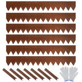 Worth Garden 6 Pack Pre-Rusted Cor-Ten Steel Landscape Edging - 40" L x 5.5" H Each (20ft Total) - No-Dig Hammer-in Heavy Duty 14-Gauge Metal Border w/ 7 Clips & Gloves - Edge for Lawn Yard