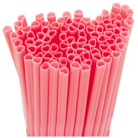 Heart Straws - Heart Shaped Pink Straws Plastic Disposable Drinking Straws Cute for Valentine's Day, Wedding, Party, Birthdayparty, Decorations (Pink)