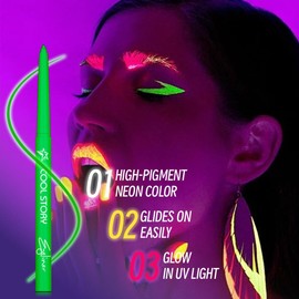 COOL STORY Neon Eyeliner Pencils Set Waterproof Smudge-proof 12 Color Women Makeup Gel Delineador UV Rave Face Body Painting Rainbow Pen Glow in the Dark