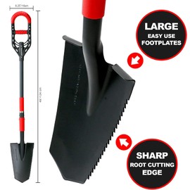 Roamwild Multi-Digger Garden Long Spade 49 – Reinforced Fibreglass Light Weight Gardening Digging Arrow Head Shovel with Unique Dual Soft AIR Light Grip Technology & Root Saw Stump Cutter.