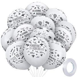 72 Pcs Memorial Balloons Set Celebration of Life Balloons to Release in Sky 12 Inches Funeral Latex Balloons with Ribbon Forever in Our Heart for Condolence, Funeral, Memorial Celebration