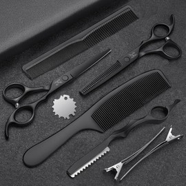 JASON Professional Hairdressing Scissors - Hair Cutting Scissors & Thinning Scissors 6.5 Inch Hair Scissors Hairdressing Scissors for Hairdressers / Beginners Black