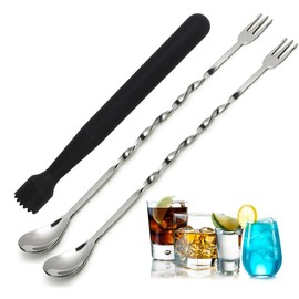 EORPAVU Cocktail Sets 2 PC Cocktail Stirrers with 1 PC Crushed Ice Lolly Stirrer, Cocktail Stirrer, Mixing Stick, Cocktail Stirrer, Mixing Spoon for All Drinks
