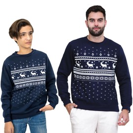 NOROZE Men's Boys Matching Christmas Sweatshirt Novelty Let it Snow Elf Reindeer Ugly Sweater Unisex Family Xmas Jumper Dad Son Top (11-12 Years, Fairisle Reindeer Navy)