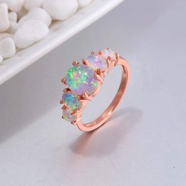 CiNily Anillo de plata esterlina chapado en oro, blanco, azul, naranja, rosa, anillo de ópalo de fuego para mujer, talla 5-12, 7, Piedra, ópalo rosado creado