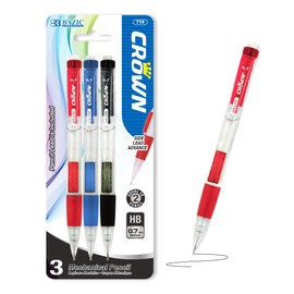 BAZIC Crown 0.7 mm Mechanical Pencil, Soft Grip Smooth Writing Pencils Lead, Latex Free Eraser (3/Pack), 1-Pack