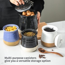 Hasense Ceramic Kitchen Canister, 88 OZ Coffee Canister with Lid, Airtight Food Storage Jar for Coffee Bean, Nuts, Candy, Spice, Flour and Herb, Large Food Container, Kitchen Decor, Black