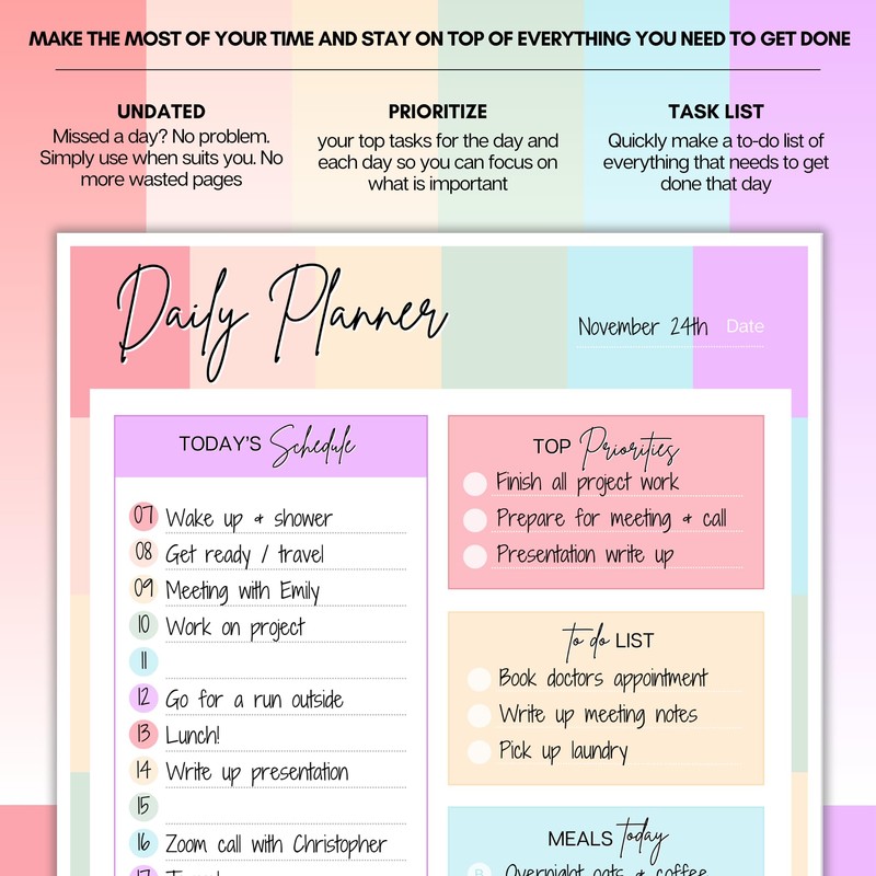 Daily Planner, To Do List Notebook, Productivity Day Planner for
