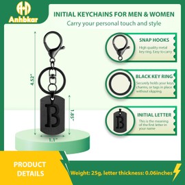 ANHBKAR A-Z Black Stainless Steel Letter Keychain - Alphabet Initial Key Ring for Men Women, Purse or Car Charm (B Black 03)