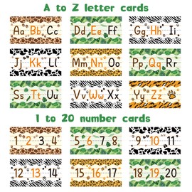 TICIAGA 15PCS Safari Animal Alphabet Line Bulletin Board Set, Jungle Animal ABC Number 0-20 Wall Border Decor for PreSchool Kindergarten Elementary Classroom, Alphabet Number Wall Bulletin Board Strip