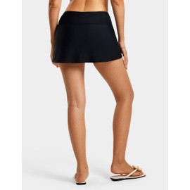 FitsT4 Sports Womens High Waisted 13" Mini Swim Skirts with Pockets Tummy Control Bathing Suit Skirt Bottoms for Women,Black,S