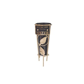 Sister - Memorial Metal Grave Vase With Gold Leaf - Black