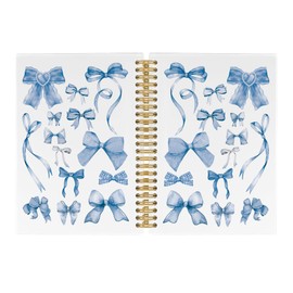 Pugwak Coquette Bows Journal Notebook - Trendy Preppy Funky Blue Notebooks College Ruled for Teen Girls Women Teacher, Office Back to School Supplies, Hardcover Spiral Notebook 5.5"x8.3"