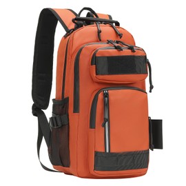 SUIKIHUM 35L Fishing Backpack with Rod Holder, Waterproof Tackle Sling Crossbody Bag with Multi Pocket for Fishing Camping Hunting Hiking, Orange