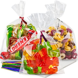 NPLUX 200Pack Cellophane Bags Small Plastic Cookie Bags Clear Treat Bags with Twist Ties for Small Gift Party Favors,Bakery,Candy,Popcorn(4×6In)