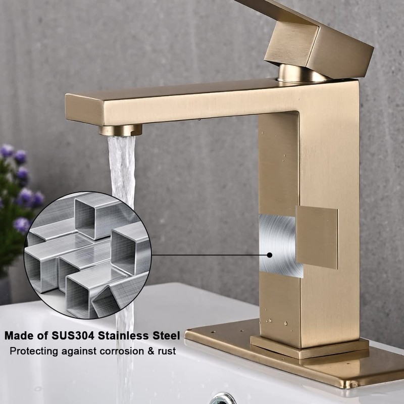AVSIILE Brushed Gold Bathroom Faucet, Golden Single Hole Vanity Bath
