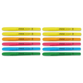 Universal 08857 Pocket Clip Highlighter, Chisel Tip, Assorted Colors, 12/Set