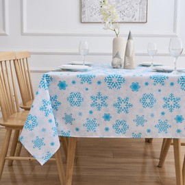 Winter Snowflake Tablecloth Rectanglar Blue and White Snowflake Table Cloth - Oblong Polyester Wonderland Table Cover for Christmas Winter Holiday Party Decoration Washable Waterproof, 60 x 120 Inch