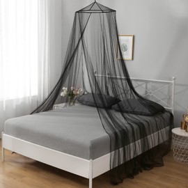 VISATOR Mosquito Net Bed Canopy for Girls,King Canopy Bed Curtains Queen Size from Ceiling,Dome Mosquito Netting Bed Tent Twin Girls Canopy Bed Decor for Baby Crib,Kid Bed and Adult Beds (Black Dome)