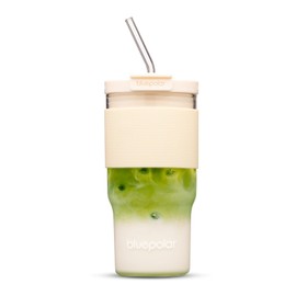 Matcha Cups 20 oz Glass Cups with Lids and Straws - Leak-Proof Portable Travel Water Glass Tumbler for Smoothies, Iced Coffee and Cold Beverages - Durable and Eco-Friendly (White with Sleeve)