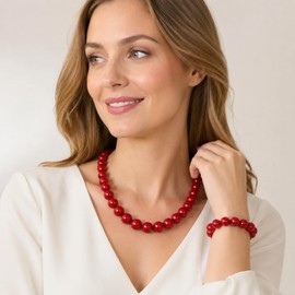 Zxcog Chunky Red Beaded Necklace for Women Adjustable 16MM Red Pearl Necklace Large Reds Statement Choker Necklaces Boho Colorful Jewelry Accessories