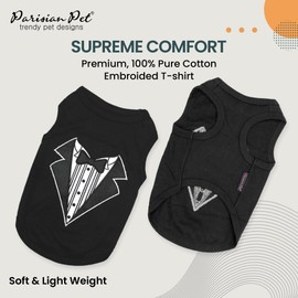 Parisian Pet Dog Tshirt - Embroidered “ Tuxedo“ Tank Top - 100% Cotton and Lightweight Dog Clothes - Sleeveless Machine Washable Black Tee Shirts for Large Dogs - Pet Vest - 3XL