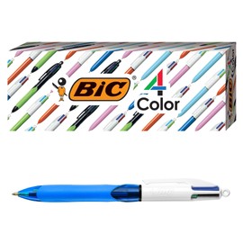 BIC 4-Color Grip Ballpoint Pen, Blue Barrel, Medium Point (1.0mm), Assorted Inks, 3-Count