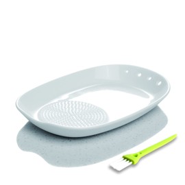 KITCHENDAO Spoon Rest Ginger Grater Herb Stripper 3 in 1, Ceramic Kitchen Gadgets for Grind Garlic, Ginger, Parmesan Cheese, Spoon Holder and Herb Stripping Tool