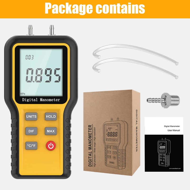 Manometer, Professional Air Pressure Meter, Dual-Port HVAC Digital Manometer Gas