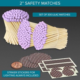 2" Lilac Tip Safety Matches | Set of 300+ Bulk Artisan Matchsticks with Bumble Striker Stickers by Thankful Greetings| Decorative Candle Lighting Accessories Unique for Home Decor, Gifts, & Events